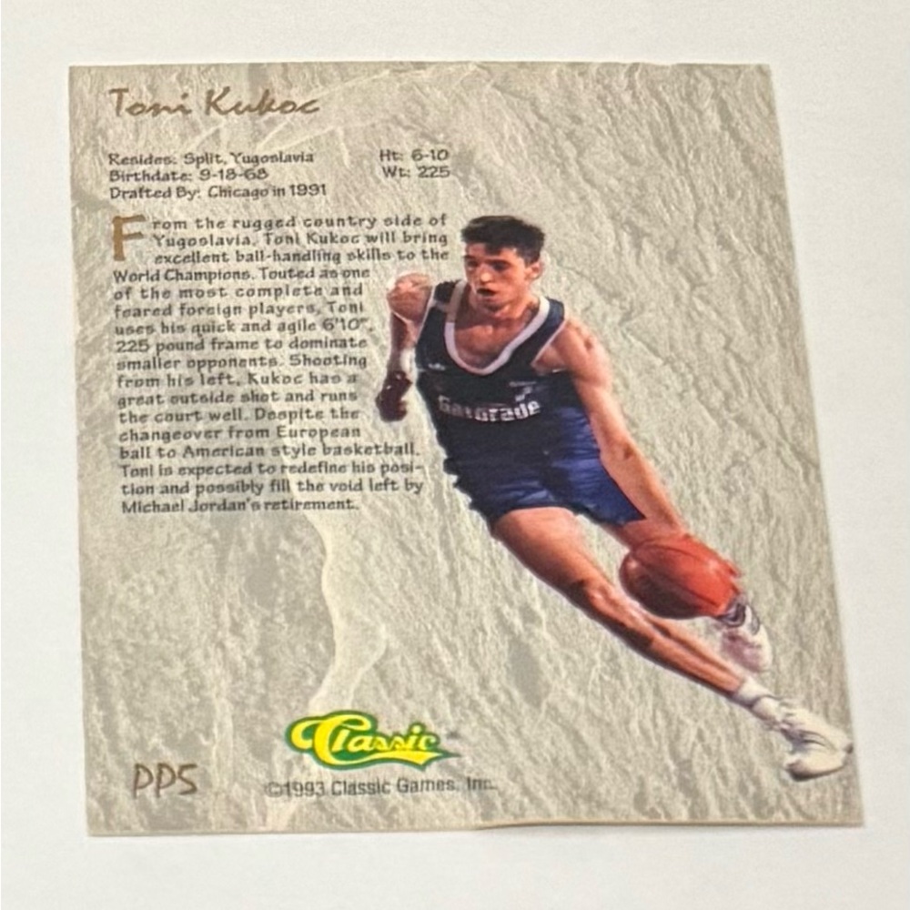1993 Classic Basketball Trading Card - Power Pick 1-80,000 Tony Kukoc - Picture 2 of 7